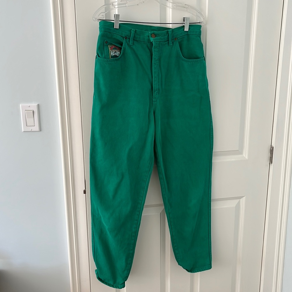 Super funky vintage green high-wasted jeans, size 12/14
